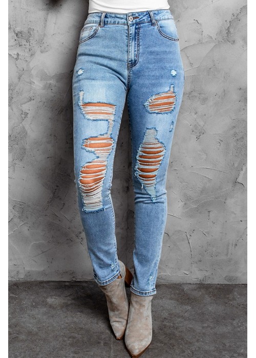 Sky Blue High Waist Distressed Skinny Jeans Sky Blue High Waist Distressed Skinny Jeans