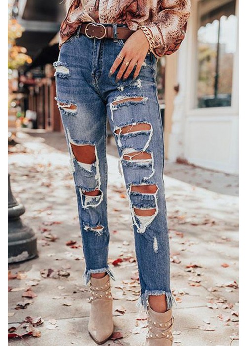Blue Distressed Slim-fit High Rise Jeans Blue Distressed Slim-fit High Rise Jeans