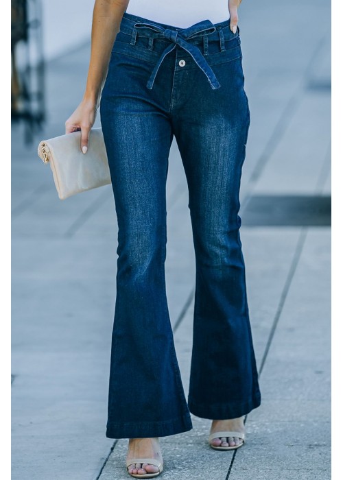 High Waist Bell Bottom Jeans with Attached Belt High Waist Bell Bottom Jeans with Attached Belt
