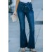 High Waist Bell Bottom Jeans with Attached Belt High Waist Bell Bottom Jeans with Attached Belt