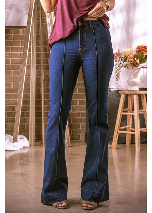 Blue Stitching Flare Jeans with Pockets Blue Stitching Flare Jeans with Pockets