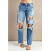 Sky Blue Distressed Holes Hollow-out Boyfriend Jeans Sky Blue Distressed Holes Hollow-out Boyfriend Jeans