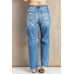 Sky Blue Distressed Holes Hollow-out Boyfriend Jeans Sky Blue Distressed Holes Hollow-out Boyfriend Jeans