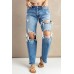 Sky Blue Distressed Holes Hollow-out Boyfriend Jeans Sky Blue Distressed Holes Hollow-out Boyfriend Jeans