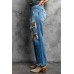 Sky Blue Distressed Holes Hollow-out Boyfriend Jeans Sky Blue Distressed Holes Hollow-out Boyfriend Jeans