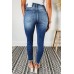 Blue Double Button Raw Hem Ankle Jeans Blue Double Button Raw Hem Ankle Jeans