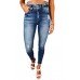Blue Double Button Raw Hem Ankle Jeans Blue Double Button Raw Hem Ankle Jeans