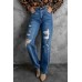 High Waist Distressed Straight Leg Jeans High Waist Distressed Straight Leg Jeans