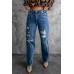 High Waist Distressed Straight Leg Jeans High Waist Distressed Straight Leg Jeans