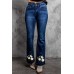 Blue Daisy Print High Waist Flare Jeans Blue Daisy Print High Waist Flare Jeans