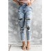 Daisy Patchwork Distressed Frayed Hem Skinny High Rise Jeans Daisy Patchwork Distressed Frayed Hem Skinny High Rise Jeans