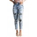 Daisy Patchwork Distressed Frayed Hem Skinny High Rise Jeans Daisy Patchwork Distressed Frayed Hem Skinny High Rise Jeans