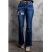 Plaid Love Pattern High Waist Flare Jeans Plaid Love Pattern High Waist Flare Jeans