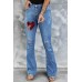 Plaid Hearts Print Ripped Button Front Flare Jeans Plaid Hearts Print Ripped Button Front Flare Jeans