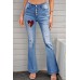 Plaid Hearts Print Ripped Button Front Flare Jeans Plaid Hearts Print Ripped Button Front Flare Jeans