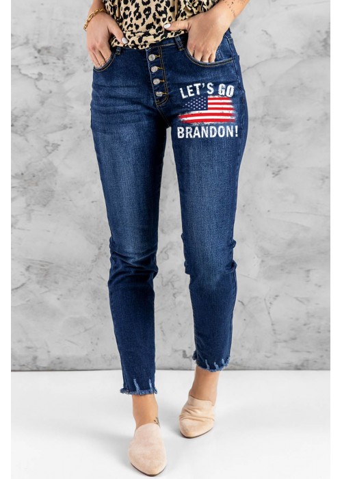 LET'S GO BRANDON Buttons Front Frayed Jeans LET'S GO BRANDON Buttons Front Frayed Jeans