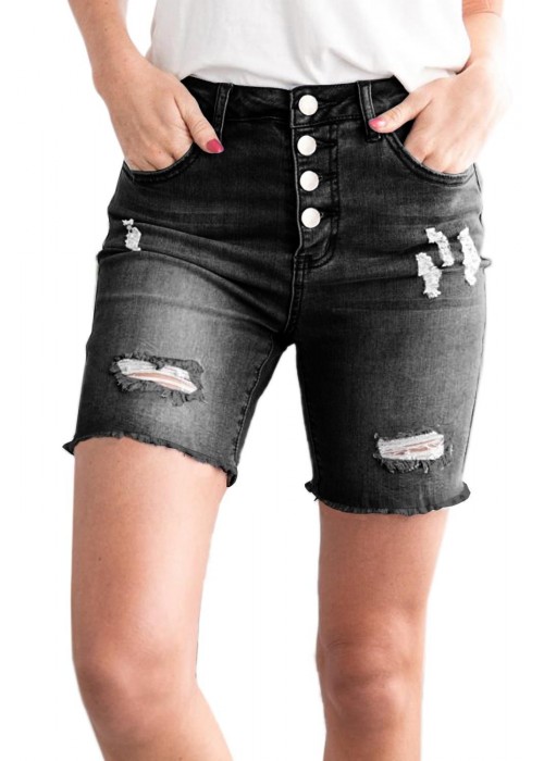 Black Button Front Distressed Shorts Black Button Front Distressed Shorts