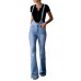 Sky Blue Bell Bottom Pocketed Denim Overalls Sky Blue Bell Bottom Pocketed Denim Overalls