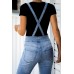 Sky Blue Bell Bottom Pocketed Denim Overalls Sky Blue Bell Bottom Pocketed Denim Overalls
