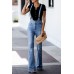 Sky Blue Bell Bottom Pocketed Denim Overalls Sky Blue Bell Bottom Pocketed Denim Overalls