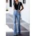 Sky Blue Bell Bottom Pocketed Denim Overalls Sky Blue Bell Bottom Pocketed Denim Overalls