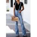 Sky Blue Bell Bottom Pocketed Denim Overalls Sky Blue Bell Bottom Pocketed Denim Overalls