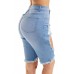 Denim Blue Distressed High Waist Bermuda Shorts Denim Blue Distressed High Waist Bermuda Shorts