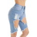 Denim Blue Distressed High Waist Bermuda Shorts Denim Blue Distressed High Waist Bermuda Shorts