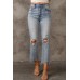 Sky Blue Light Wash Ripped Straight Leg High Waist Jeans Sky Blue Light Wash Ripped Straight Leg High Waist Jeans