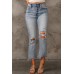 Sky Blue Light Wash Ripped Straight Leg High Waist Jeans Sky Blue Light Wash Ripped Straight Leg High Waist Jeans