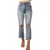 Sky Blue Light Wash Ripped Straight Leg High Waist Jeans Sky Blue Light Wash Ripped Straight Leg High Waist Jeans