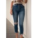 Blue Button Fly High Waist Ripped Skinny Fit Ankle Jeans Blue Button Fly High Waist Ripped Skinny Fit Ankle Jeans
