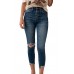 Blue Button Fly High Waist Ripped Skinny Fit Ankle Jeans Blue Button Fly High Waist Ripped Skinny Fit Ankle Jeans