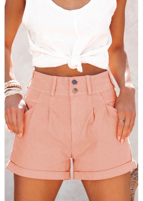 Orange Pleated Rolled Hem Button Fly Denim Shorts Orange Pleated Rolled Hem Button Fly Denim Shorts