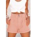 Orange Pleated Rolled Hem Button Fly Denim Shorts Orange Pleated Rolled Hem Button Fly Denim Shorts