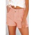 Orange Pleated Rolled Hem Button Fly Denim Shorts Orange Pleated Rolled Hem Button Fly Denim Shorts