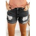 Distressed Ripped Rolled Hem Black Denim Shorts Distressed Ripped Rolled Hem Black Denim Shorts