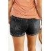 Distressed Ripped Rolled Hem Black Denim Shorts Distressed Ripped Rolled Hem Black Denim Shorts