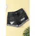 Distressed Ripped Rolled Hem Black Denim Shorts Distressed Ripped Rolled Hem Black Denim Shorts