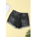 Distressed Ripped Rolled Hem Black Denim Shorts Distressed Ripped Rolled Hem Black Denim Shorts