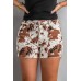 Brown Cow Print Denim Shorts with Pockets Brown Cow Print Denim Shorts with Pockets