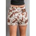 Brown Cow Print Denim Shorts with Pockets Brown Cow Print Denim Shorts with Pockets