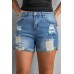Folded Hem Ripped High Waist Denim Shorts Folded Hem Ripped High Waist Denim Shorts