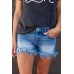 Fringe Hem High Rise Denim Shorts Fringe Hem High Rise Denim Shorts