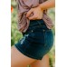 Dark Blue Leopard  Patched Ripped Denim Shorts Dark Blue Leopard  Patched Ripped Denim Shorts