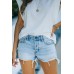 Sky Blue High Waist Distressed Washed Denim Shorts Sky Blue High Waist Distressed Washed Denim Shorts