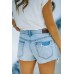 Sky Blue High Waist Distressed Washed Denim Shorts Sky Blue High Waist Distressed Washed Denim Shorts