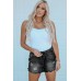 Black Elastic Waist Distressed Raw Hem Denim Shorts Black Elastic Waist Distressed Raw Hem Denim Shorts