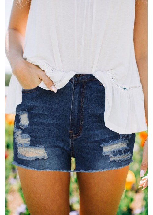 Blue Ripped Denim Shorts with Pockets Blue Ripped Denim Shorts with Pockets