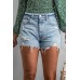 Sky Blue Frayed Slim-fit High Waist Denim Shorts Sky Blue Frayed Slim-fit High Waist Denim Shorts